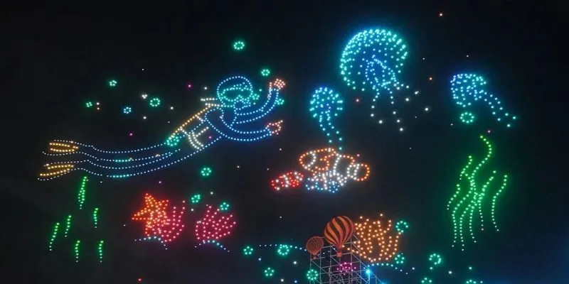 Trình diễn ánh sáng drone nghệ thuật với đèn LED đa sắc