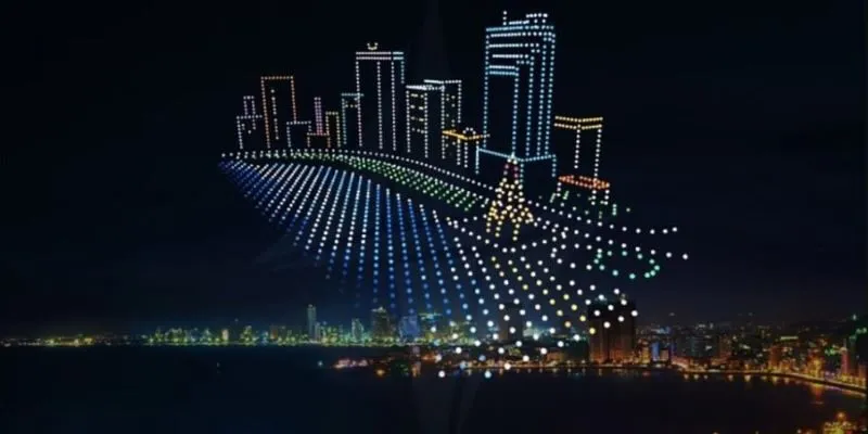 Trình diễn drone kết hợp với ánh sáng laser khói màu